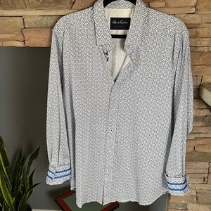 Robert Graham Mod Geometric Shirt Americana Tailored Fit Floral Paisley Blue XL